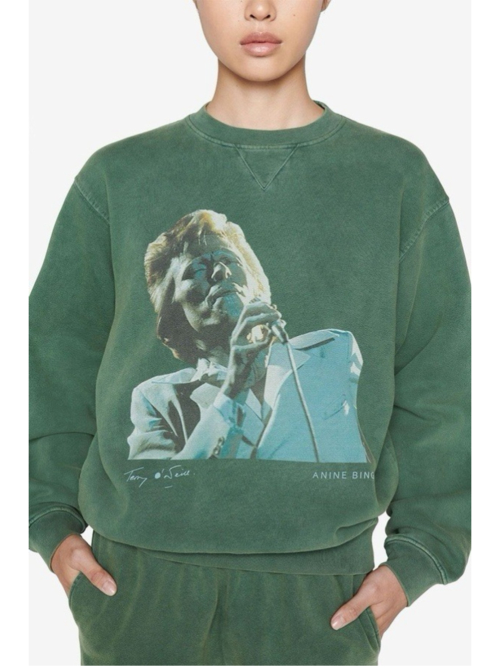 ANINE BING Green Organic Cotton Ramona Sweatshirt Ab X To Bowie Green Size S